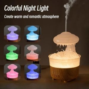 Humidificateur Lampe de Nuit Nuage de Pluie avec Bruit de Gouttes d'Eau, Lumière LED 7 Couleurs et Diffuseur d'Huiles Essentielles pour Aromathérapie