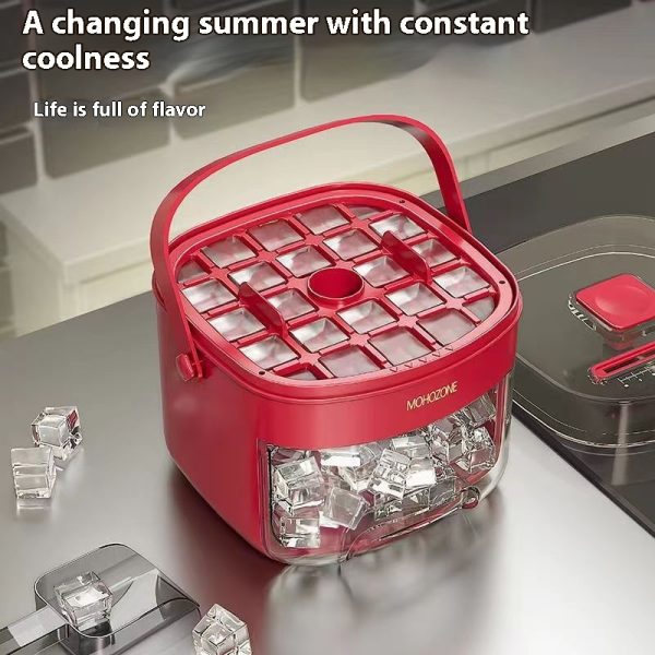 Bac à glaçons portable de type presse pour l'extérieur – grande capacité – seau à glace 48 glaçons extra-larges – plateau de rangement en plastique alimentaire – accessoire de cuisine essentiel – Image 5