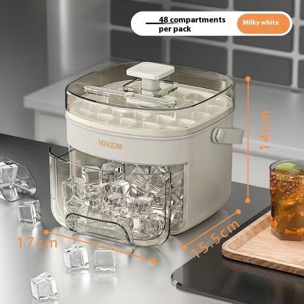 Bac à glaçons portable de type presse pour l'extérieur – grande capacité – seau à glace 48 glaçons extra-larges – plateau de rangement en plastique alimentaire – accessoire de cuisine essentiel – Image 8