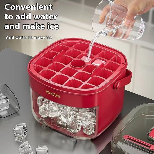 Bac à glaçons portable de type presse pour l'extérieur – grande capacité – seau à glace 48 glaçons extra-larges – plateau de rangement en plastique alimentaire – accessoire de cuisine essentiel – Image 4