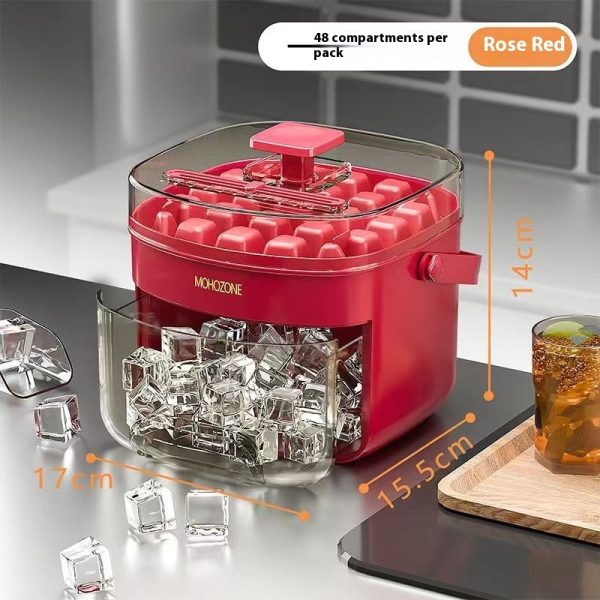 Bac à glaçons portable de type presse pour l'extérieur – grande capacité – seau à glace 48 glaçons extra-larges – plateau de rangement en plastique alimentaire – accessoire de cuisine essentiel – Image 7