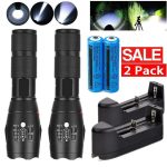 2x Lampe Torche LED Ultra Puissante 990000LM Rechargeable – Lampe de Poche Zoom pour Camping