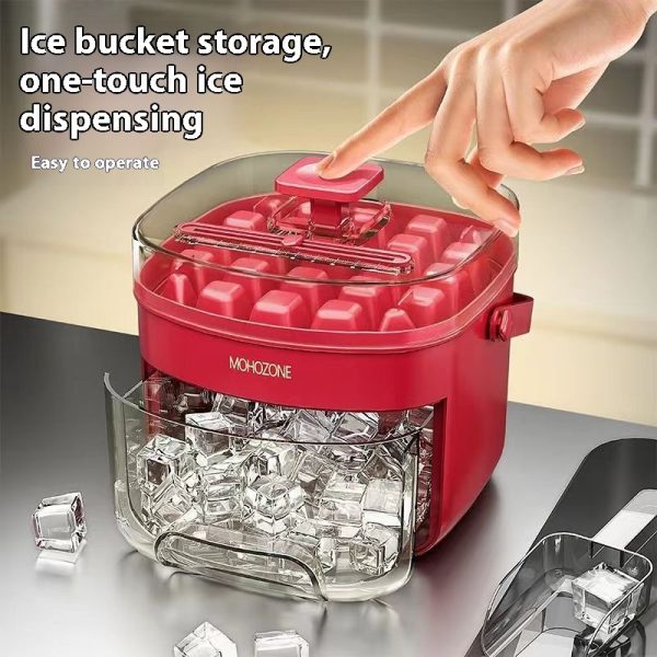 Bac à glaçons portable de type presse pour l'extérieur – grande capacité – seau à glace 48 glaçons extra-larges – plateau de rangement en plastique alimentaire – accessoire de cuisine essentiel – Image 2