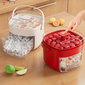 Bac à glaçons portable de type presse pour l'extérieur – grande capacité – seau à glace 48 glaçons extra-larges – plateau de rangement en plastique alimentaire – accessoire de cuisine essentiel