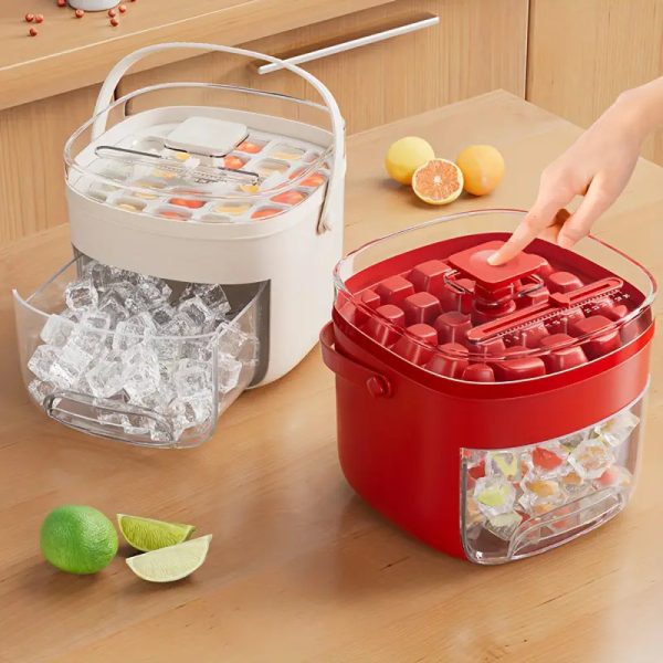 Bac à glaçons portable de type presse pour l'extérieur – grande capacité – seau à glace 48 glaçons extra-larges – plateau de rangement en plastique alimentaire – accessoire de cuisine essentiel