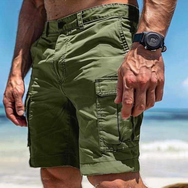 Shorts Cargo Homme Été à Multi-Poches avec Boutons et Fermeture Éclair – Style Décontracté pour la Plage – Image 2