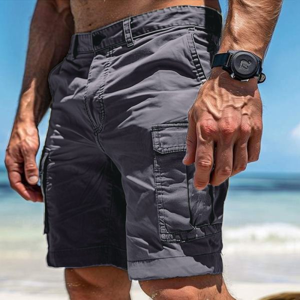 Shorts Cargo Homme Été à Multi-Poches avec Boutons et Fermeture Éclair – Style Décontracté pour la Plage – Image 4