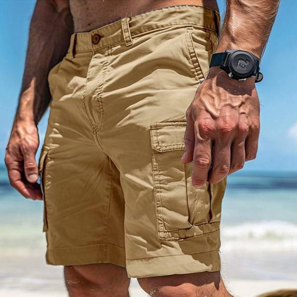 Shorts Cargo Homme Été à Multi-Poches avec Boutons et Fermeture Éclair – Style Décontracté pour la Plage