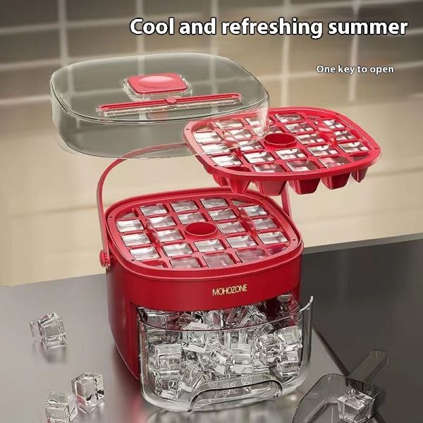 Bac à glaçons portable de type presse pour l'extérieur – grande capacité – seau à glace 48 glaçons extra-larges – plateau de rangement en plastique alimentaire – accessoire de cuisine essentiel – Image 3