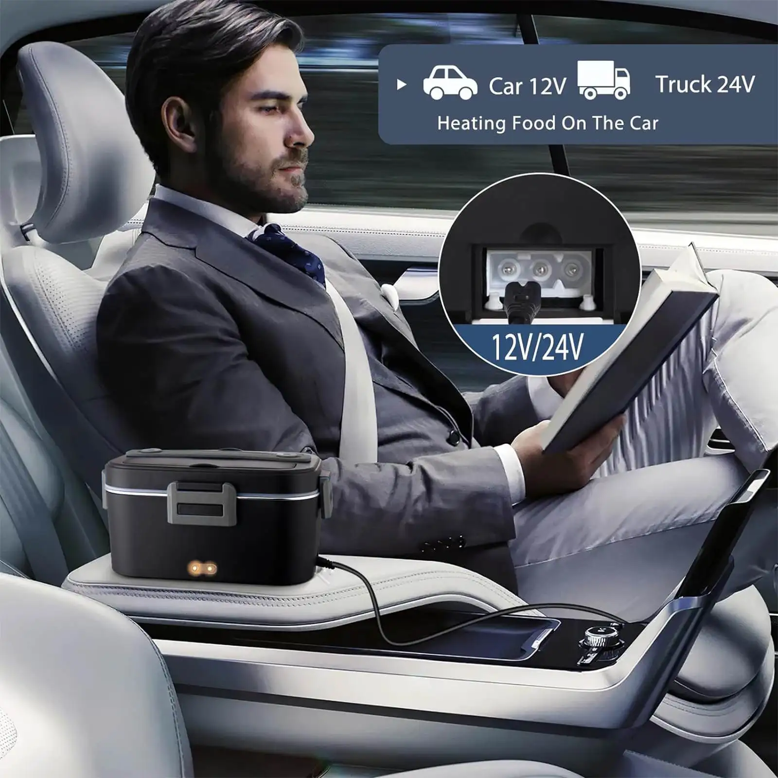 Boîte à déjeuner électrique 2 en 1, chauffe-aliments portable anti-fuite, boîte à déjeuner bento micro-ondes 1.5/2/2.5 L avec récipient en acier inoxydable – Image 4