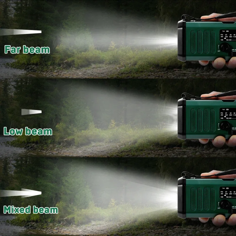 Radio météo d'urgence avec lampe de poche et lampe de lecture, manivelle solaire, AM, FM, NOAA, SOS portable, maison et extérieur, 10000mAh – Image 6