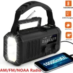 Radio météo d'urgence avec lampe de poche et lampe de lecture, manivelle solaire, AM, FM, NOAA, SOS portable, maison et extérieur, 10000mAh