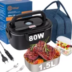 Lunch Box Électrique Chauffante 80W - 1,5L - 12V/24V/230V pour Voiture, Camion et Maison - Gamelle Chauffante en Acier Inoxydable