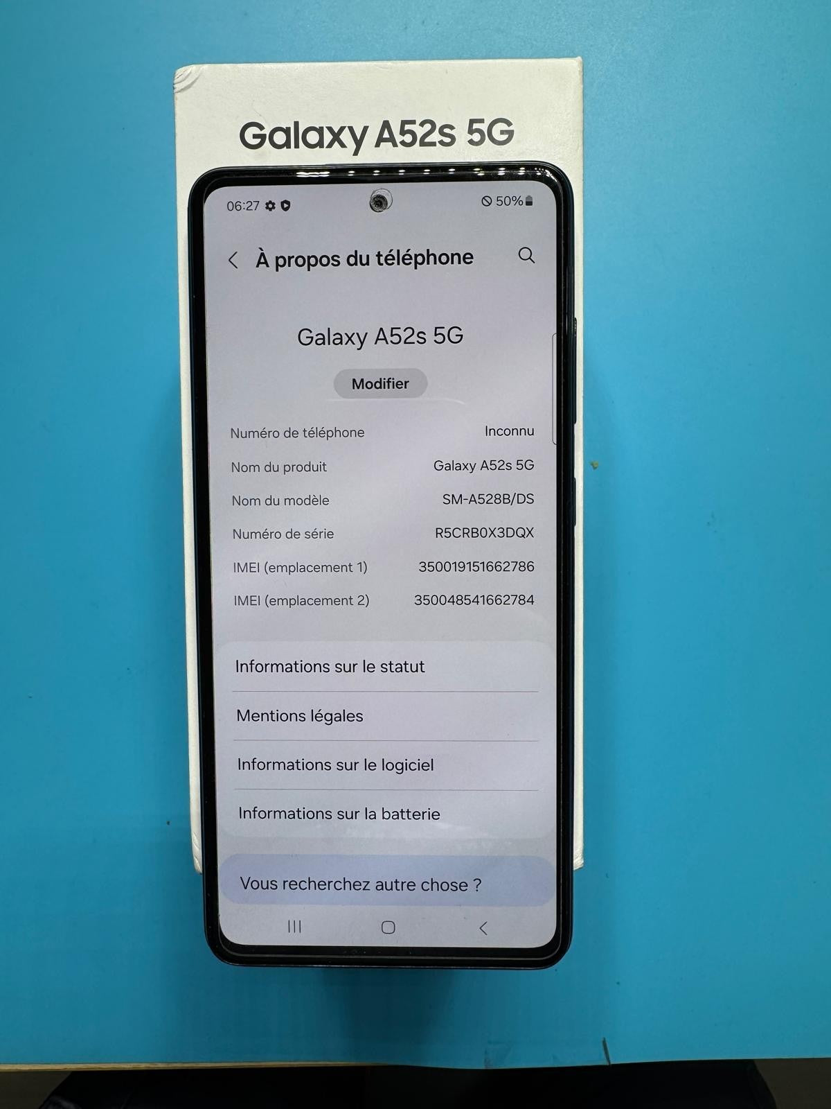 Samsung Galaxy A52s 5G 128 Go – Noir – Dual SIM – Très bon état –Boîte d’origine