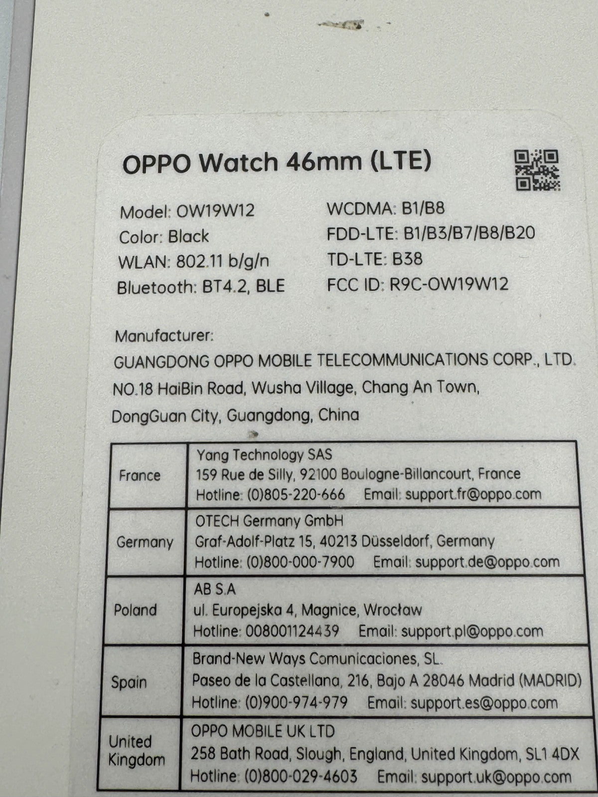 Oppo Watch 46mm (OW19W12) – Noire – Très propre + Boîte d’origine et chargeur ⌚